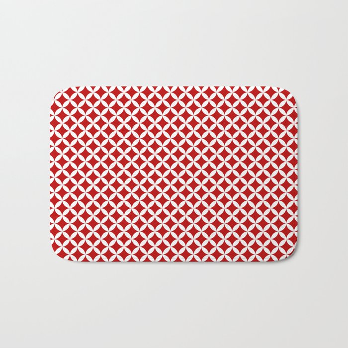 Red and White Overlapping Circles Pattern Bath Mat