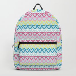 Colorful doodle hearts over blue Backpack