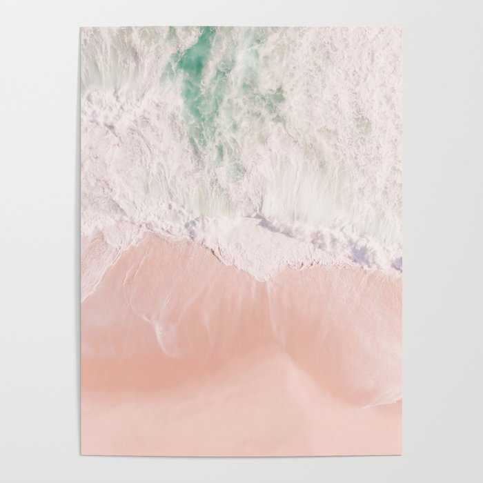 Aerial Beach Print - Pastel Ocean - Pink Sand - Sea Travel photography by Ingrid Beddoes Poster