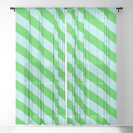 [ Thumbnail: Turquoise and Lime Green Colored Stripes Pattern Sheer Curtain ]