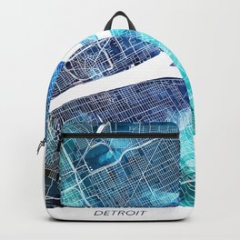 Detroit Michigan Map Navy Blue Turquoise Watercolor USA States Maps Backpack