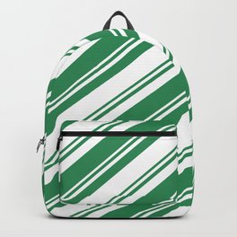 [ Thumbnail: Sea Green & White Colored Lined Pattern Backpack ]