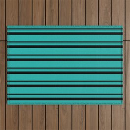 [ Thumbnail: Light Sea Green & Black Colored Pattern of Stripes Outdoor Rug ]