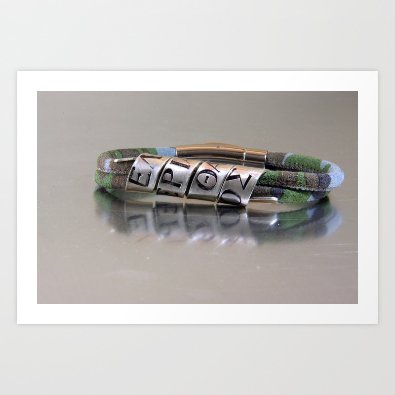 Eley8eria H 8anatos Custom Greek Letters Personalized Leather Men S Bracelet Art Print By Personalizedjewelry Society6