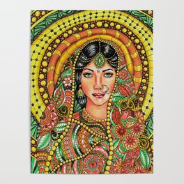 Beautiful indian woman portrait in zen style Poster