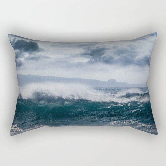 He inoa wehi no Hookipa Pacific Ocean Stormy Sea Rectangular Pillow