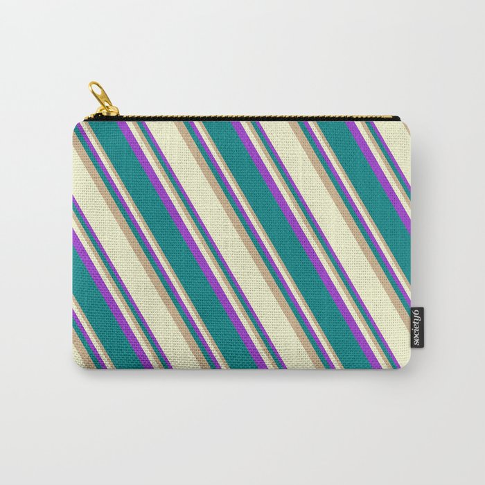 Tan, Light Yellow, Dark Orchid, and Teal Colored Stripes Pattern Carry-All Pouch