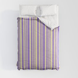 [ Thumbnail: Pale Goldenrod and Purple Colored Stripes/Lines Pattern Comforter ]