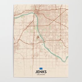 Jenks, Oklahoma, United States - Vintage City Map Poster
