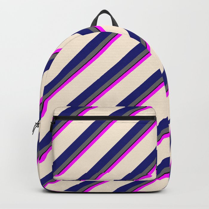 Colorful Fuchsia, Beige, Midnight Blue, Dim Gray & Black Colored Lines/Stripes Pattern Backpack