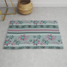 Retro . Turquoise and purple floral pattern . Rug