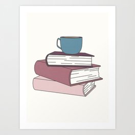 Book Stack and Coffee  Art Print