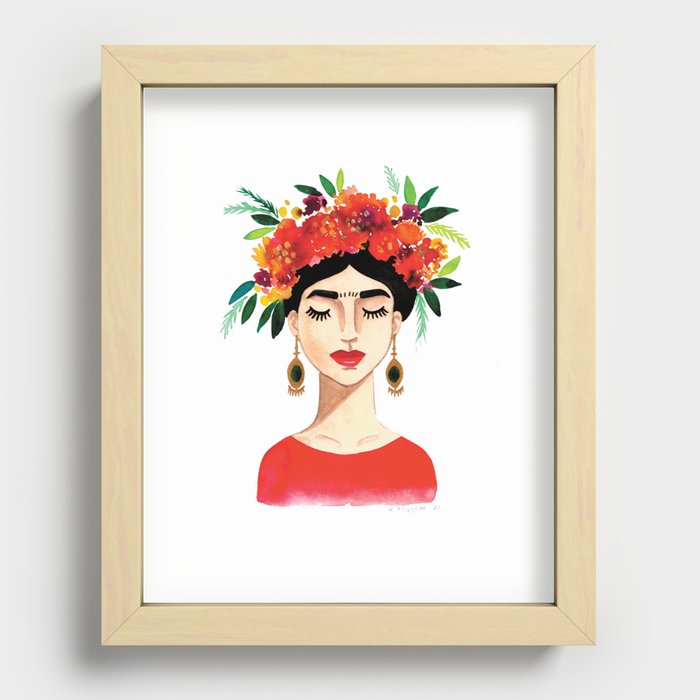 Floral Frida - Red Recessed Framed Print