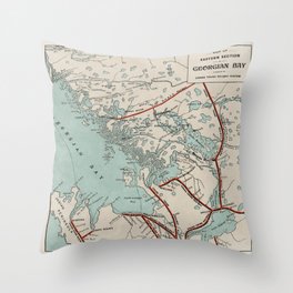 Vintage Map of Georgian Bay and Muskoka Lakes Throw Pillow