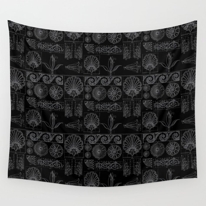 Black And White Vintage Decorative Historic Stucco Elements White Black Wall Tapestry