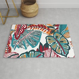 Hand Drawn Abstract Tropical Monstera Exotic Leaves Rug