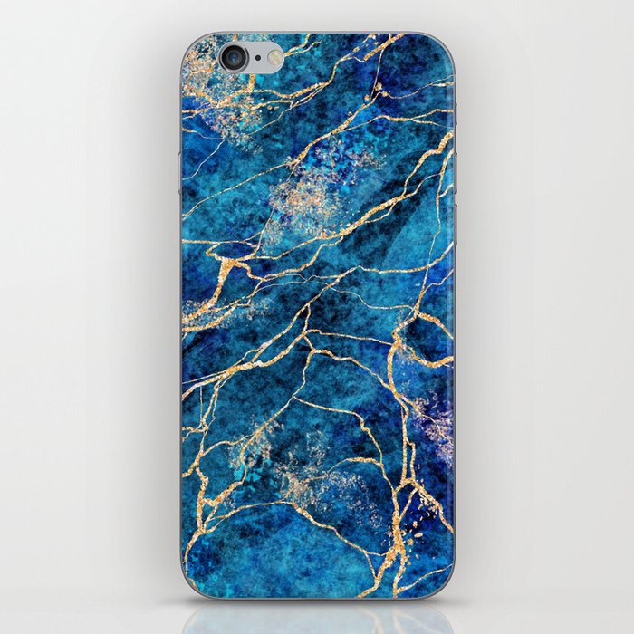 Ripples of Midnight Blue + Gold Marble Abstract Art iPhone Skin