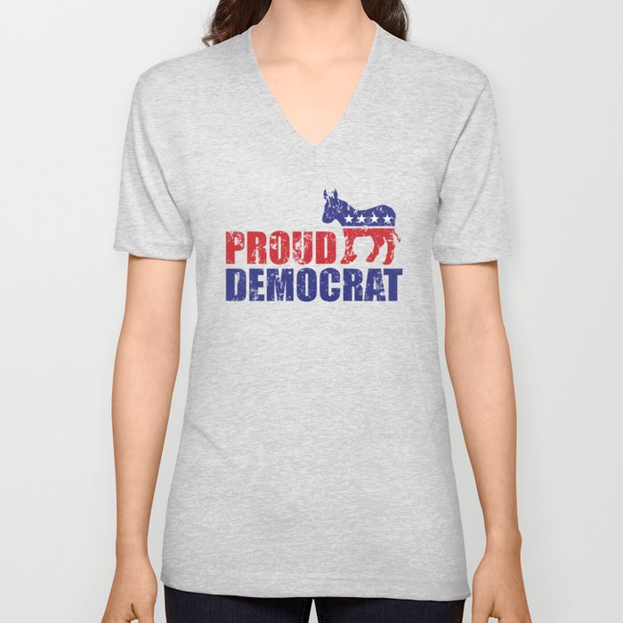 Proud Democrat Donkey Distressed V Neck T Shirt