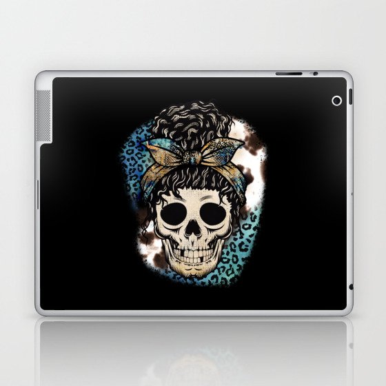 Messy bun skull woman leopard pattern Laptop & iPad Skin