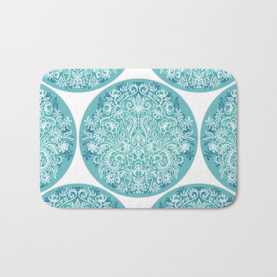 Spring Arrangement - teal & white floral doodle Bath Mat