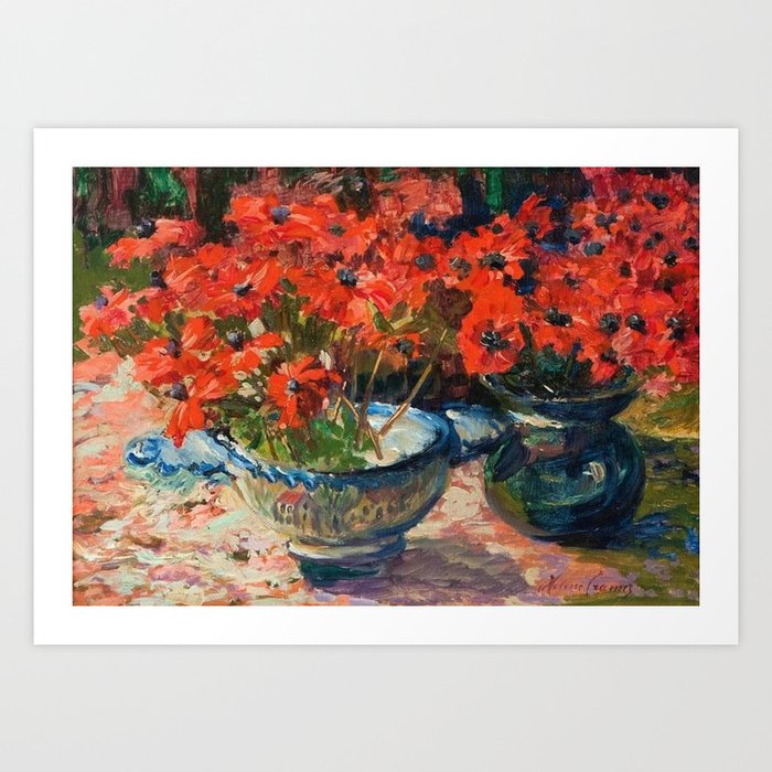 Still Life with Red Flowers floral portrait painting Helene Cramer Art Print