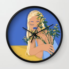 Ukrainian girl with flowers | Peace | Support Ukraine  Wall Clock