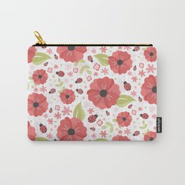 Red Spring Carry-All Pouch | Digital, Poppy, Ladybug, Flora, Coccinelle, Flowers, Spring, Floral, Pattern, Ladybird 