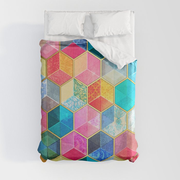 Crystal Bohemian Honeycomb Cubes - colorful hexagon pattern Duvet Cover