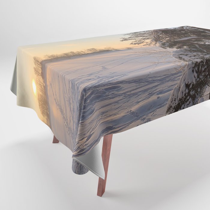 Sunset in the Winter Forest  Tablecloth