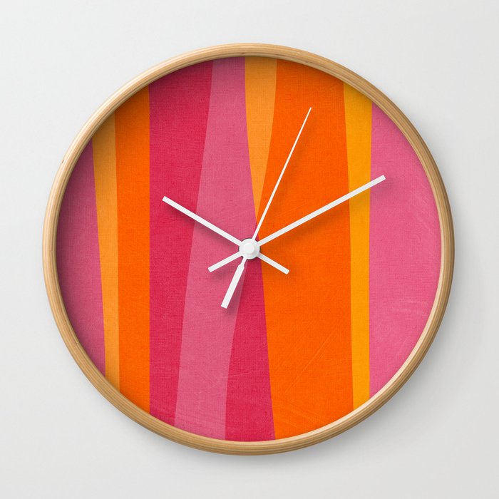 Orange Hot Pink Yellow Bright Modern Artwork Wall Clock