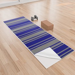 [ Thumbnail: Blue & Grey Colored Stripes/Lines Pattern Yoga Towel ]