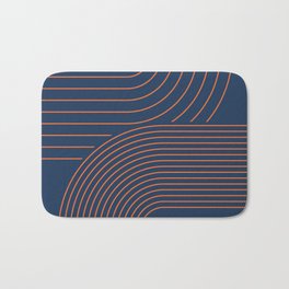 Geometric Lines in Navy Blue and Vintage Orange (Rainbow Abstract) Bath Mat