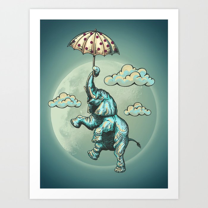 Flying elephant Art Print