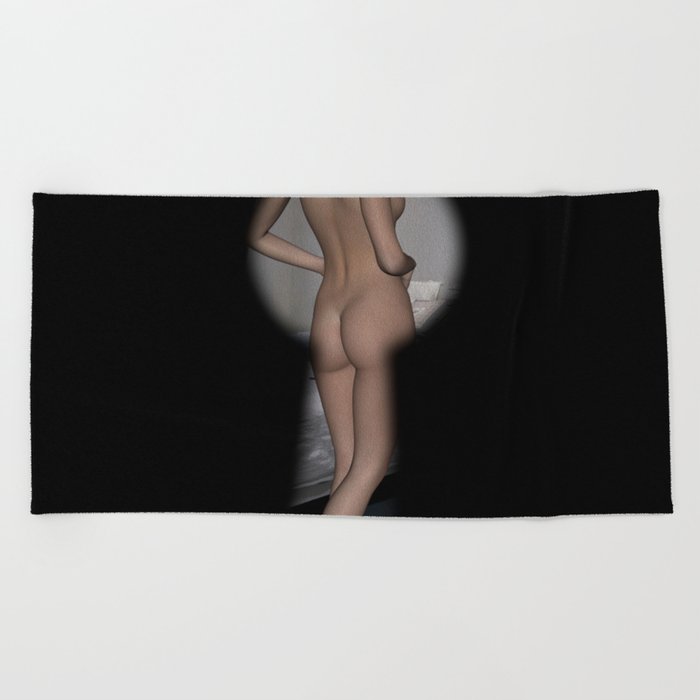 Keyhole Voyeur Nude Female Beach Towel by BareBeauty Society6 image picture