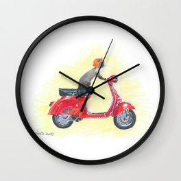 Vespa Wall Clock | Cat, Funny, Catlover, Vespa, Red, Driving, Animal, Siamese, Motorcycle, Drawing 