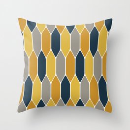 Long Honeycomb Geometric Pattern in Mustard Yellow, Navy Blue, Gray, and White Throw Pillow