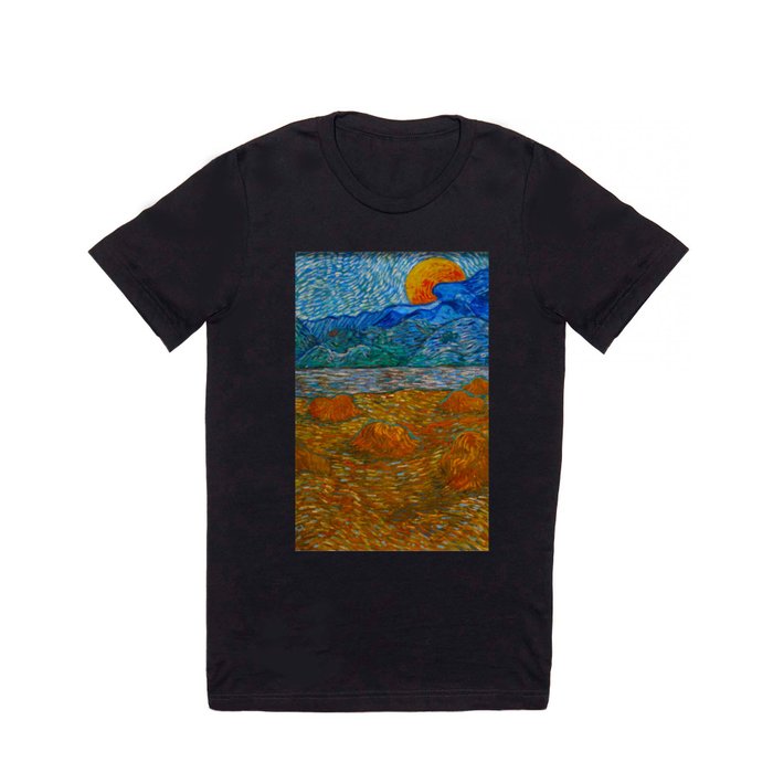 Landscape with wheat sheaves and rising moon Oil on canvas Painting by Vincent van Gogh T Shirt