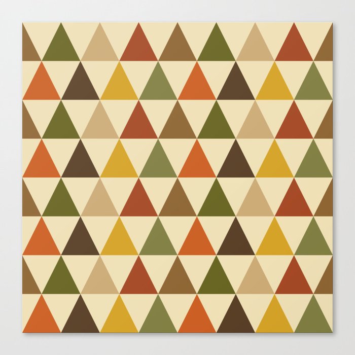 Geometric Triangle Pattern (brown, sage green, orange) Canvas Print
