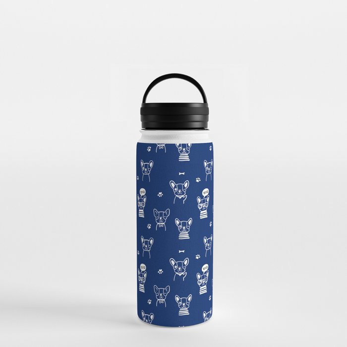Blue and White Hand Drawn Dog Puppy Pattern Water Bottle