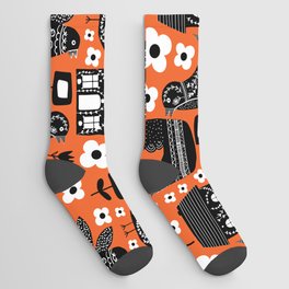 Maximalism Folk art Orange Socks
