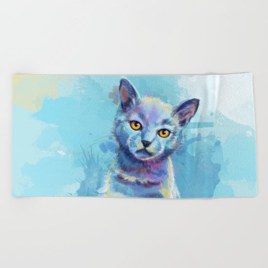 Kingdom of Innocence - cat painting Beach Towel