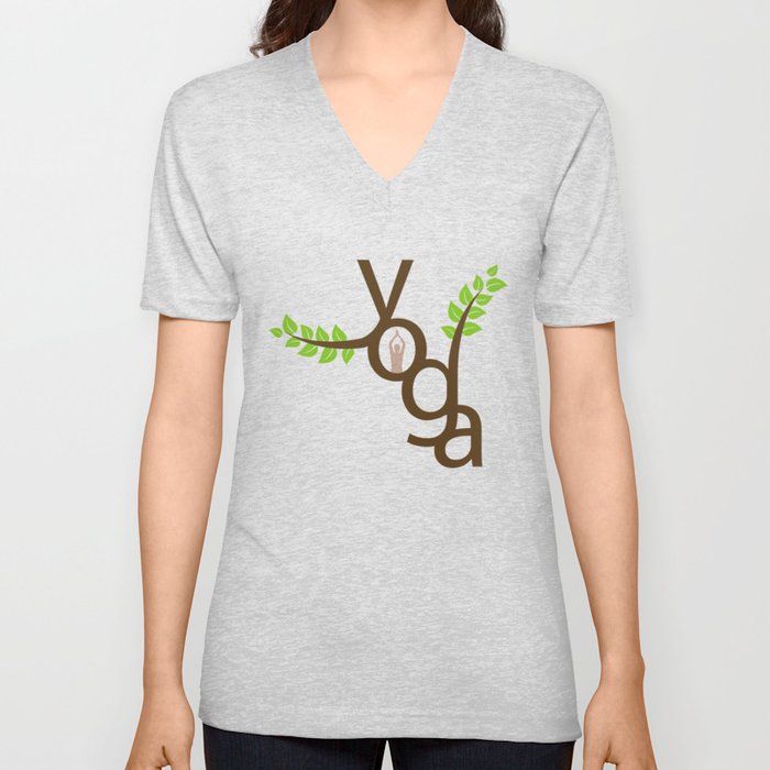 YOGA meditation and sun salutation stylized typography V Neck T Shirt