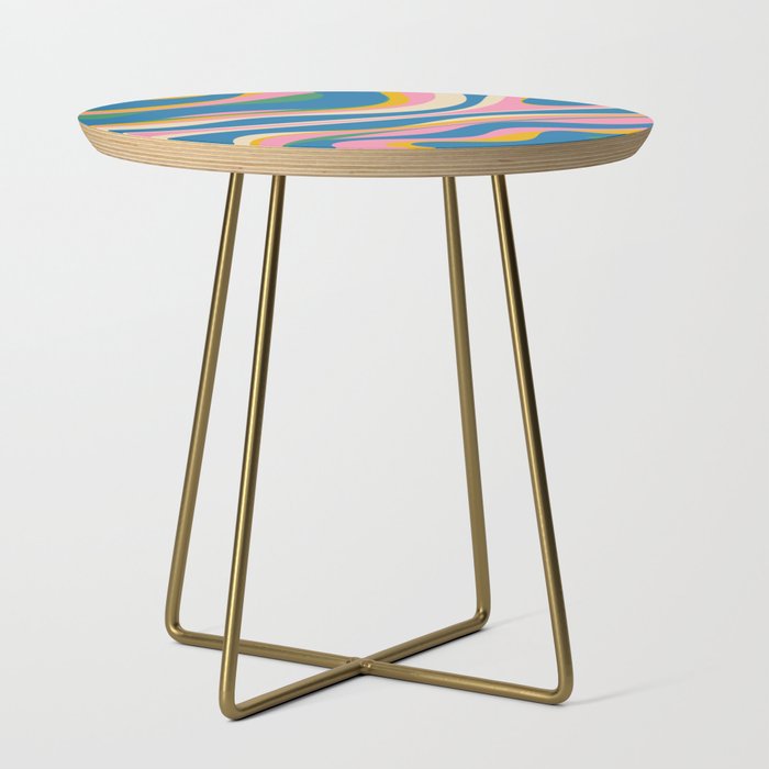 Trippy Dream Retro Pop Bright and Colourful Abstract Pattern Blue Pink Mustard Green Side Table