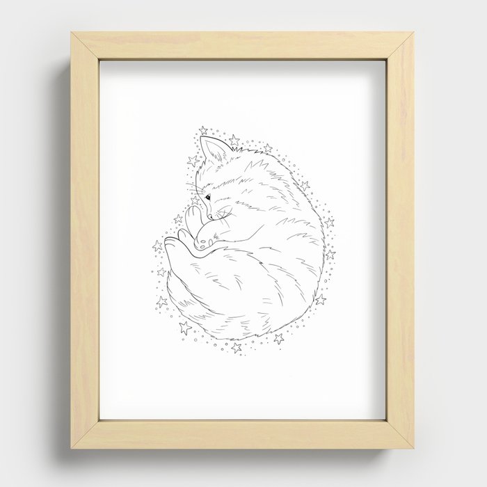 Hand drawn kitten with magic stars. Recessed Framed Print