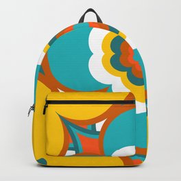 Large Retro Flowers Blue and Yellow 70s Psychedelic Pattern Backpack