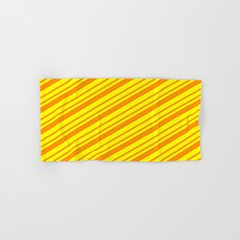 [ Thumbnail: Dark Orange and Yellow Colored Lined/Striped Pattern Hand & Bath Towel ]