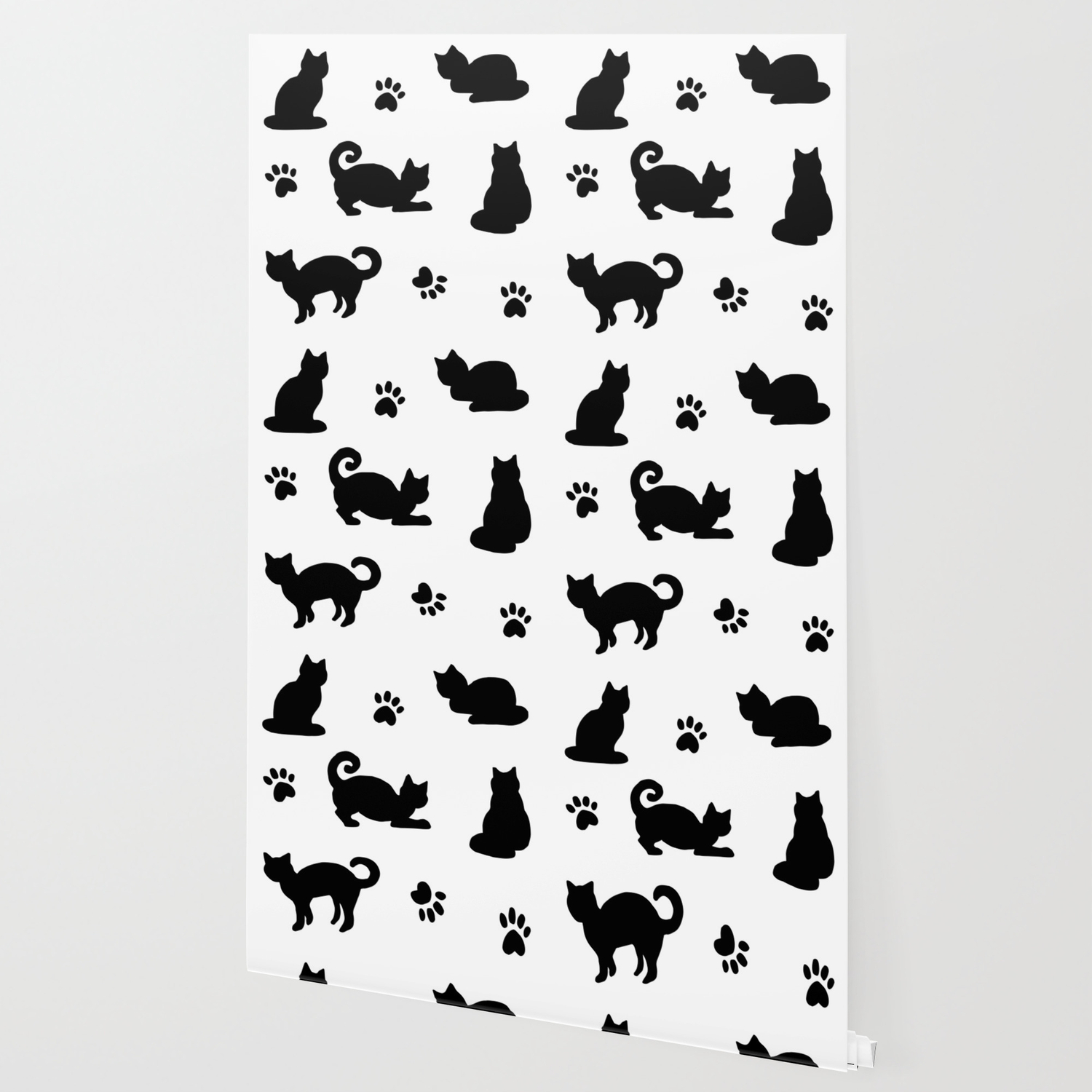 Black Cats And Paw Prints Pattern Wallpaper By Julieerindesigns