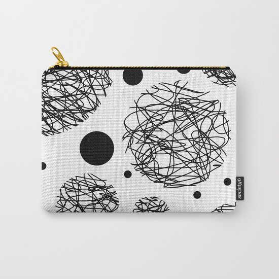 Scribbles - Black and white scribbles and black circles pattern on white Carry-All Pouch
