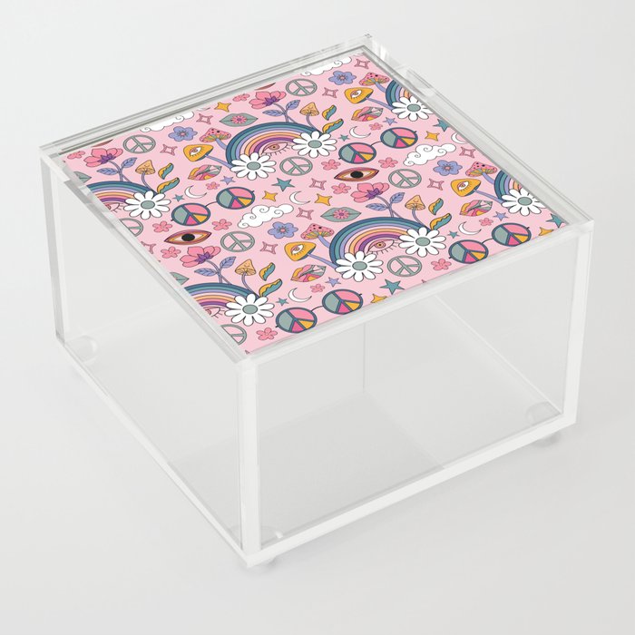 Retro Surreal Psychedelic Mushroom Pattern Acrylic Box
