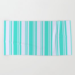 [ Thumbnail: Lavender & Turquoise Colored Pattern of Stripes Beach Towel ]